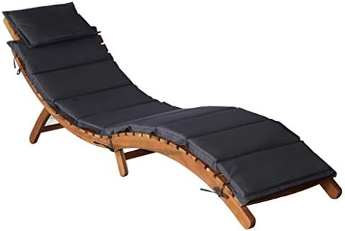 JDRONE Folding Outdoor Sun Lounger with Removable Cushion Solid Acacia Wood Recliner Lounge Chaise Chair Garden Furniture 74.8" x 23.6" x 20"