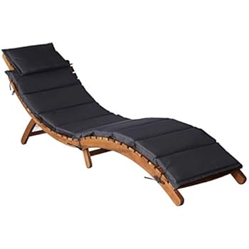 lounger outdoor cushion folding lounge wood acacia solid sun recliner removable festnight garden backyard balcony chaise patio chair furniture pool