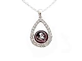 Florida State Garnet Seminoles Teardrop Clear Crystal Silver Necklace Jewelry FSU
