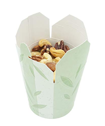 Takeout Paper Food Container - Pint 16 oz - Pack of 25 boxes - Green Leaves Print - Microwaveable - Disposable