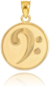 Solid 14k Yellow Gold Music Note Charm Bass Clef Pendant