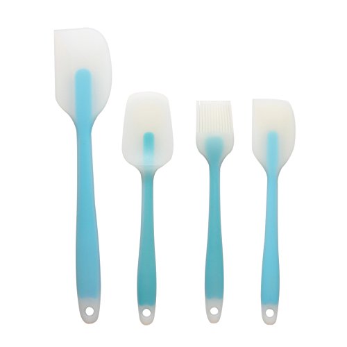 ShengHai Premium Silicone Spatula,Brush And Spoon,Seamless Design & Baking Utensils Kitchen,Can Use For Cooking,Baking,Scraping Or Mixing（Set Of 4，Blue）