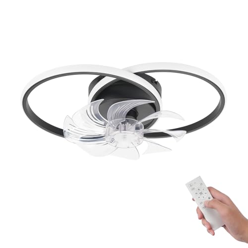 Homefire LED Ceiling Fan with Light – 36W Black Lamp Ceiling Fan Silent and Remote Control Dimmable 6 Speeds Ceiling Fans and Reversible DC Motor for Bedroom Kitchen
