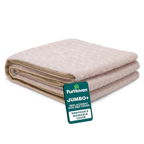 Furhaven Capa de cama de cachorro de substituição ultra pelúcia pele sintética e camurça espreguiçadeira luxuosa, lavável na máquina - creme, jumbo plus (2GG)