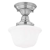 8-Inch Schoolhouse Semi-Flush Ceiling Light in Satin Nickel