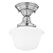 8-Inch Schoolhouse Semi-Flushmount Ceiling Light in Satin Nickel