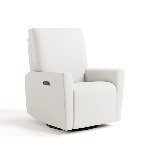 Storkcraft Santorini Deluxe Power Recliner Swivel Glider (Ivory Basketweave) – Premium Electronic Power Recliner for Nursery, Includes Dual-USB Charging Port for USB-A & USB-C, Glider Rocking Chair