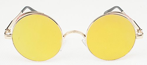 Vivian & Vincent Vintage Hippie Retro Metal Round Circle Frame Sunglasses (Gold Frame Champagne Lens)