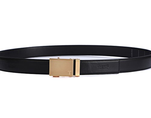 Tonywell Belts for Men Ratchet Belt with Removable Buckle 35mm Leather Belts Custom Fit (One Size:32"-45"Waist, Black Leather&Gold Metal Buckle)