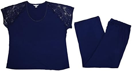 Flora Nikrooz Plus Size Lace Sleeve Rylie 2-Piece Pajama Set (2X Plus, Indigo)