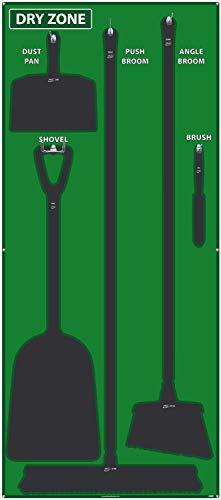 NMC SB136ACP 5S Dry Zone Janitorial Shadow Board, 68"x30", Green/Black, Aluminu…
