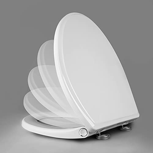 Hibbent Premium Elongated Toilet Seat with Cover(Oval) Quiet Close, OneClick to Quick Release
