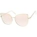 zeroUV Oversize Slim Metal Frame Colored Mirror Flat Lens Cat Eye Sunglasses 58mm (Matte Gold/Pink Mirror)