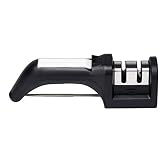 Knife Sharpener for Straight,Serrated Knives and Scissors-2 Stage Diamond Sharpening System-Multifunction Sharpener-Manual-Black