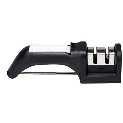 Knife Sharpener for Straight,Serrated Knives and Scissors-2 Stage Diamond Sharpening System-Multifunction Sharpener-Manual-Black