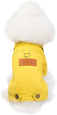 MuXiaRen Pet Puppy Cat Warm Jean Blouses Dogs Puppy Cotton Clothing Dog Winter Coat With Leash Hook Padded Small Dog Cat Coats Large,Yellow-S