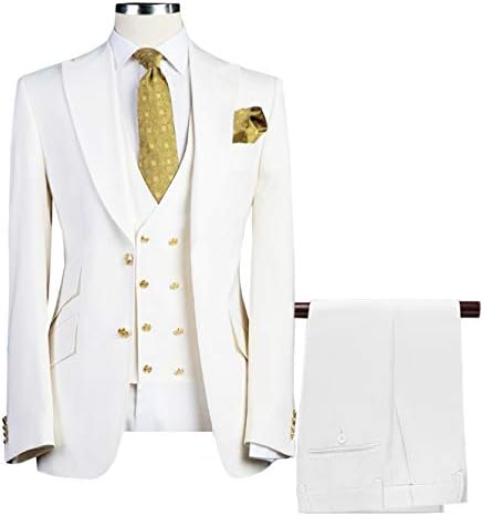 Aesido Formal Men's Suits Fit Slim 3 Piece Notch Double Breasted Prom Tuxedos for Wedding (Blazer+Vest+Pants)