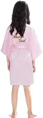 Girls Satin Flower Girl Robe,Bride Party Short Kimono Robe Silk Satin Maid of Honor Dressing Gowns for Wedding Gifts Glitter Bridesmaid Bath Robe