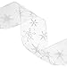 VATIN 2-1/2 inches Wide Snowflake Wired Sheer Glitter Ribbon White Silver Swirl Wired Organza Ribbon Roll