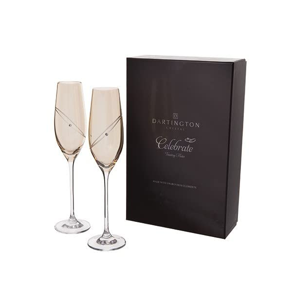 Dartington Crystal Glitz Celebration Gold Flutes, Set of 2 | Crystal Champagne Flute | 263mm | 210ml | Mark Any Special Occasion with a Touch of Glamour | Great for Celebrations