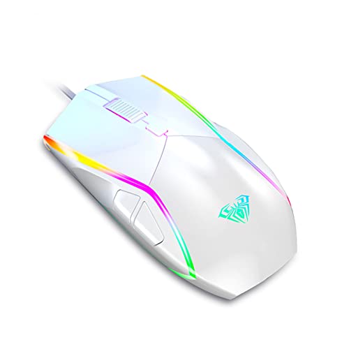 AULA F830 Wired Gaming Mouse, with 7 RGB Backlight Modes, 7 Programmable Buttons, 6 Levels DPI Optical Sensor, Lightweight Ergonomic Mouse for PC Laptop Mac (White)