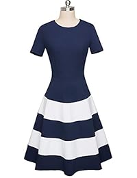 HOMEYEE A142 - Vestido para mujer, estilo vintage, a rayas, estilo casual