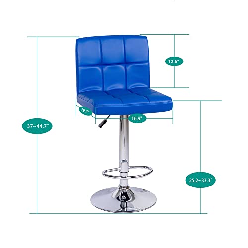 Elle Adjustable Bar Stools Set of 2, Swivel Bar Chair Leather Blue Bar
