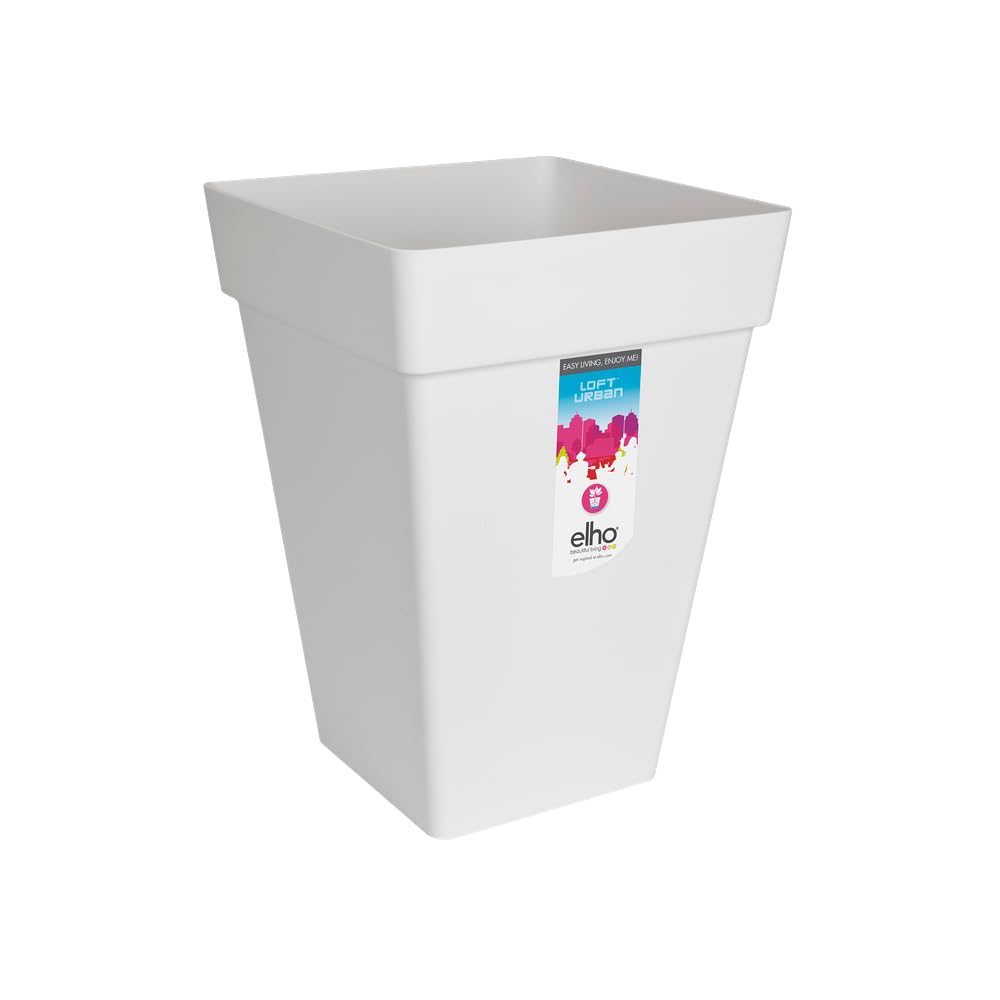 elho Loft Urban Square High 37 - Flower Pot for Outdoor - 100% Recycled Plastic - Ø 37.0 x H 51.3 cm - White/White