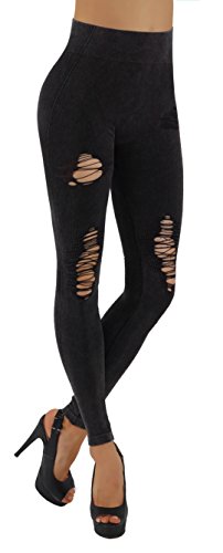 image for Pro Fit Distressed Vintage Washed Leggings Featuring Elastic Waist Dre