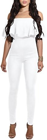 Fashion Leader Womens Solid Color Sexy Strapless Falbala Flounced Tight Jumpsuit Rompers