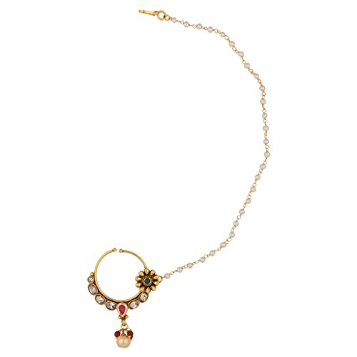 Bridal nose ring with chain nath bridal jewellery sets nose pin ringsSANO0017RG