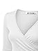 VETIOR Women's Deep V Neck Long Sleeve Unique Cross Wrap Slim Fit Crop Tops Medium White