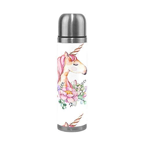 ISAOA Floral Unicorn Lovely Stainless Steel Water Bottle,Double Walled Vacuum Insulated Flask Water Bottle,Leak-Proof for Outdoor Sport Running