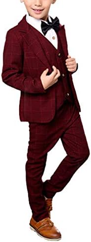 Boys Formal Grid Suit Set 3-pcs Jacket Vest and Pants
