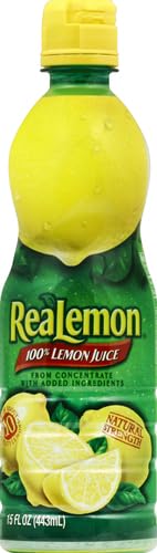 REALEMON 100% LEMON JUICE, 15 FL OZ BOTTLE, MADE WITH LEMON JUICE FROM CONCENTRATE, GLUTEN-FREE, SODIUM FREE, PERFECT MIXER TO ADD TO COCKTAILS AND MARINADES