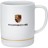 Porsche Crest Porcelain Cup White with Gold Ring Mug,9 ounce