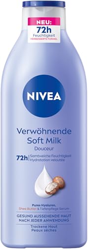 NIVEA Pampering Soft Milk, Body Milk for Dry Skin with Deep Care Serum, Moisturiser with Shea Butter and 100% Pure Hyaluronic (400 ml)