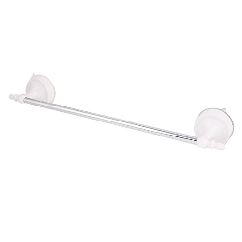 uxcell Plastic Bathroom Suction Cup Towel Bar Rack Hanger White Silver Tone