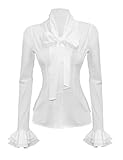 Mosocow Women's Vintage Bow Tie Neck Long Sleeve Shirt Blouse Tops