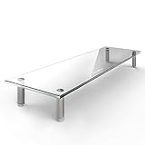 Eutuxia Type-M Clear Tempered Glass Monitor Stand, TV, Laptop, Computer, All-in-One Desktop, Printer Stand/Riser [27.8 x 11 x 3.5 Inches]
