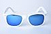corciova Reflective Revo Large Horn Rimmed Style Uv400 Wayfarer Sunglasses Matte White Frame Blue Mirror Lens