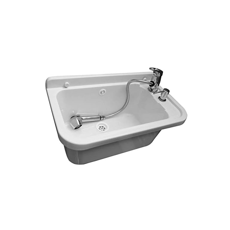 VBChome Ausgussbecken 50 cm x 35 cm x 21 cm Waschtrog mit Armatur und