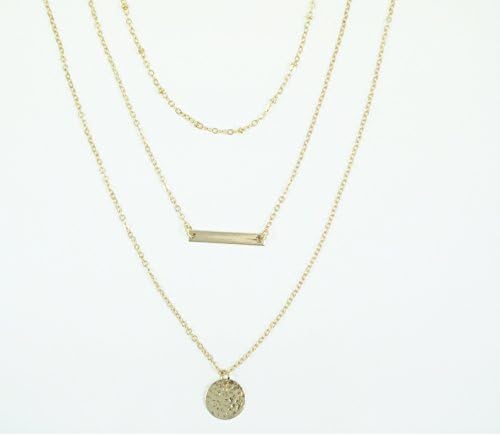 Gold Bar Necklace, Layered Necklaces Set, Gold Hammered Circle, Delicate 18k Gold Plated Layered Set For Women