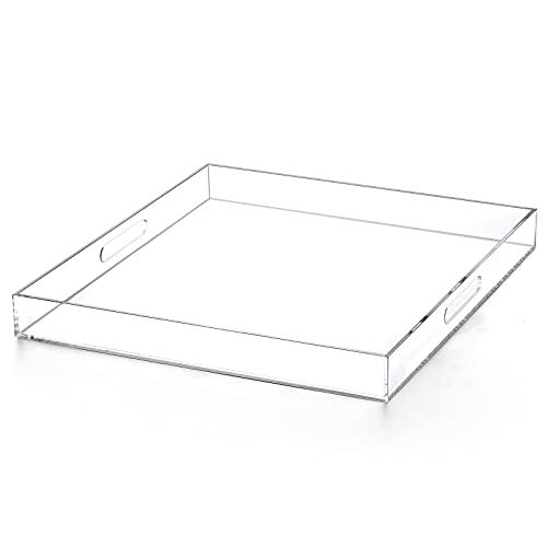 Transparentes Acryl-Tablett mit Griffen, 45.7x45.7 cm, auslaufsicheres Serviertablett, sicherer Rand, Organizer, Tablett, langlebig, dekoratives Table