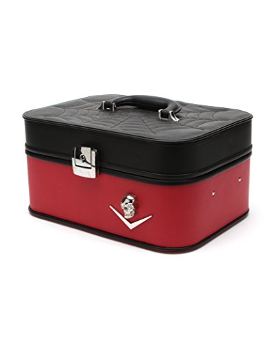 Lux de Ville Elvira Vanity Train Case Black and Red Matte Leopard Lining