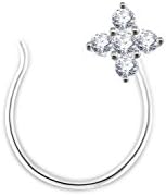 Panache Exports 0.07 ct Cubic Zirconia Flower Nose Pin Piercing Stud 925 Sterling Silver