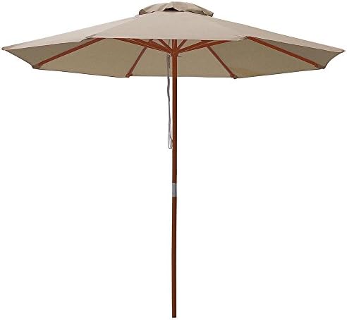 Amazon Com Yescom 9ft Wooden Outdoor Patio Table Umbrella W Pulley Market Garden Yard Beach Deck Cafe Decor Sunshade Garden Outdoor