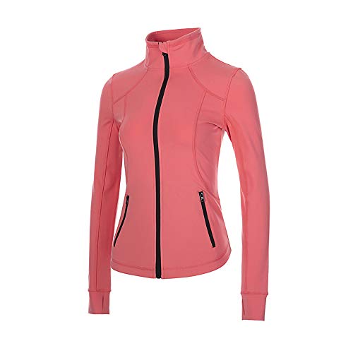 Dolcevida Women's Slim Fit Workout Track Jackets Full Zip Stretchy Warm up Active Running Jacket with Thumb Holes (Desert Rose, L)