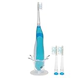 Lovely Dolphin Design Kids Sonic Electric Toothbrush with Musical LED Light, 2m Timer and 30s Reminder Features, Replaceable 2 Extra Heads.(Sky blue)