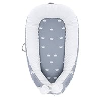 Baby Lounger,Baby Nest Portable Super Soft 100% Cotton and Breathable Newborn Lounger Perfect for Co-Sleeping (Crown)